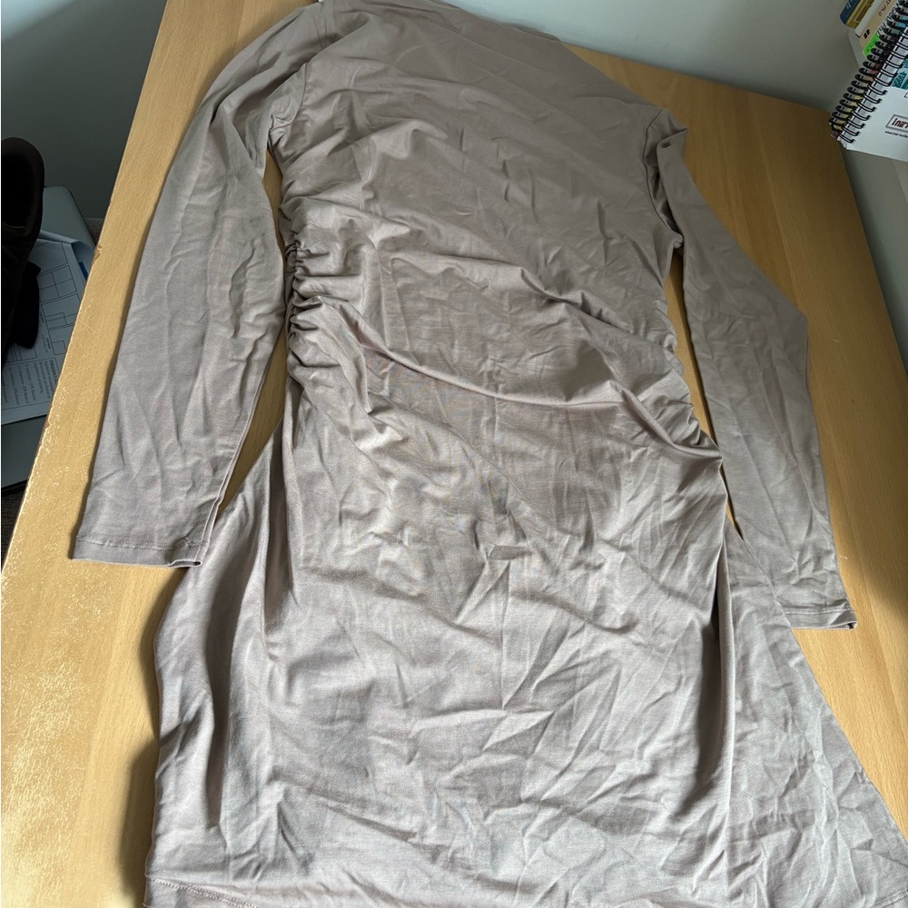 NWT Abercrombie & Fitch Long Sleeve Ruched Taupe Dress - Picture 5 of 8